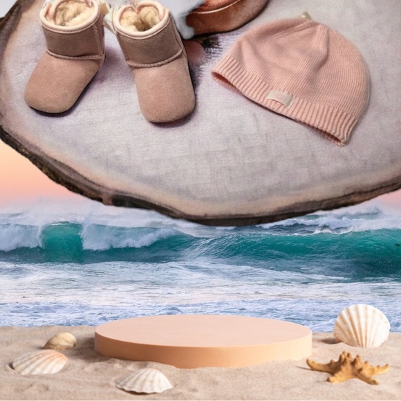 UGG Jesse II Bow Boots + Beanie Sz 0/1 Baby Girl Pink Leather Off/Wht Bow in Box - Picture 4 of 4